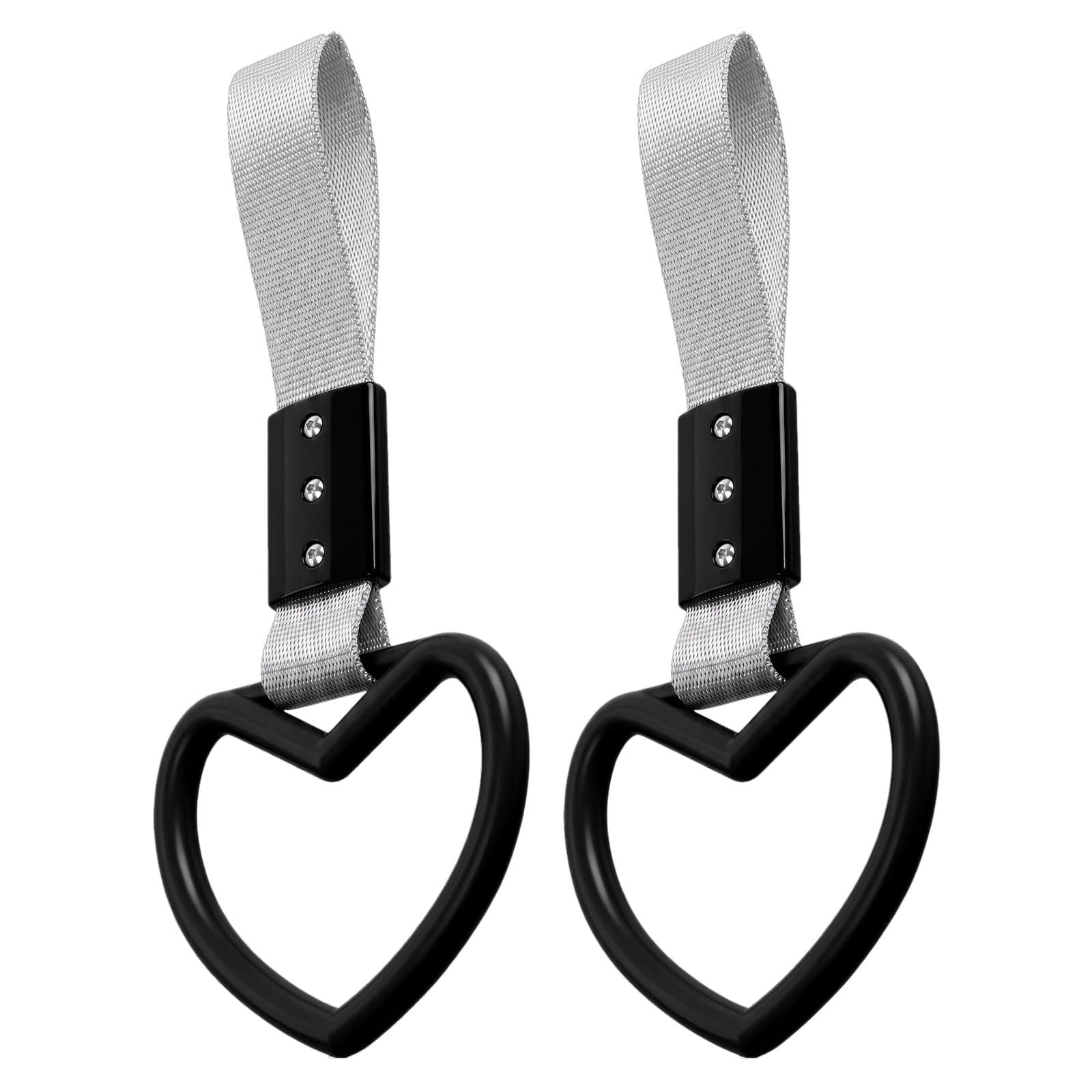 2PCS Heart Shaped Car Handle Straps, Rear Bumper Warning Keychain Ring for Car Exterior Accessories (Black-Silver)