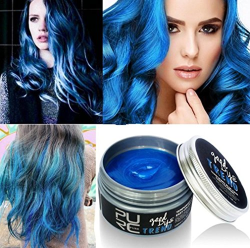 Plovex Color Hair Wax Styling Pomade Silver Grandma Grey Temporary Hair Dye Disposable Fashion Molding Coloring Mud Cream (Blue)