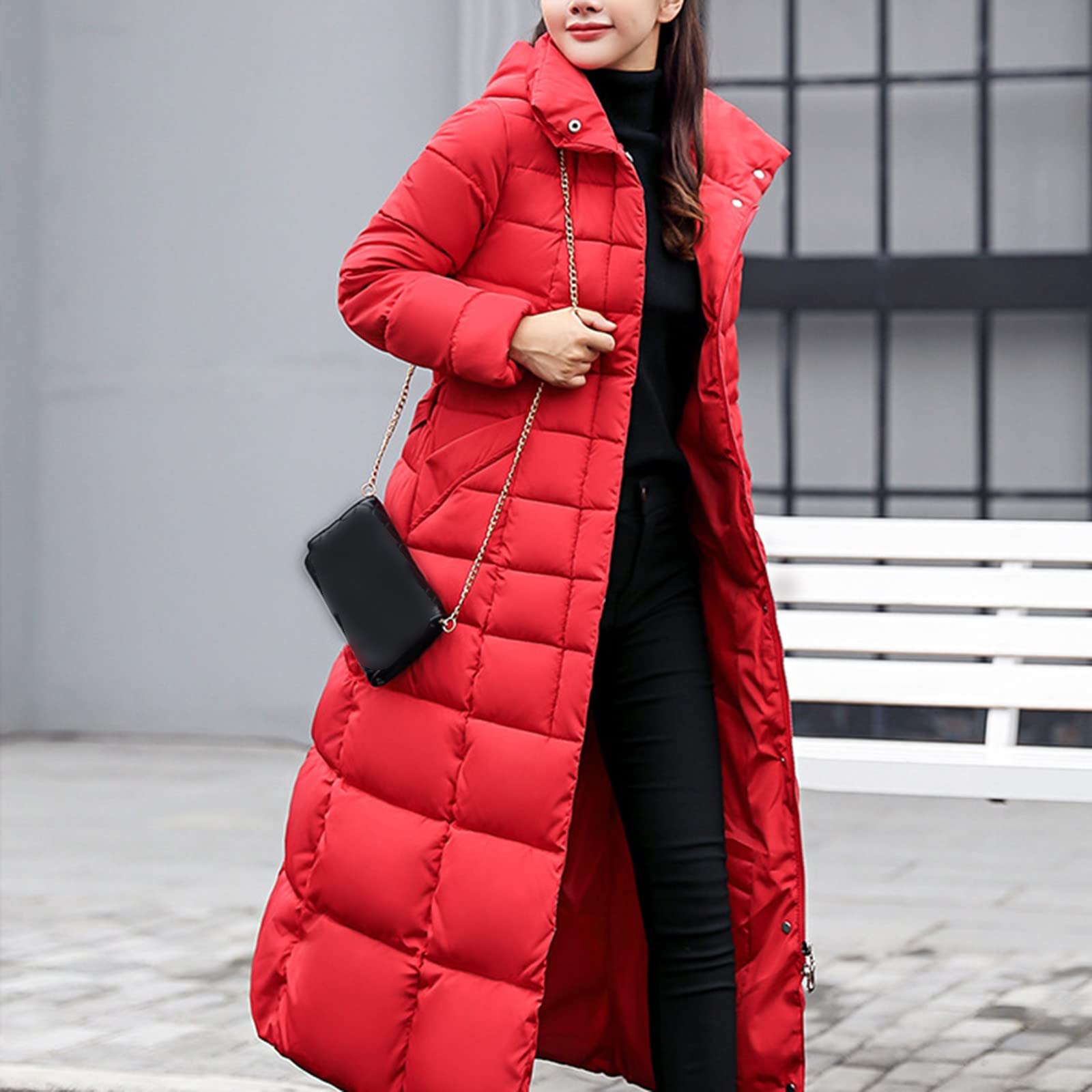 Generisch Giubbotto invernale da donna, impermeabile, caldo, invernale, lungo, trapuntato, antivento, baggy Comfort, piumino termico, parka invernale da donna, per attività all'aria aperta