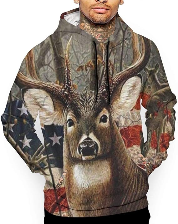 Amazon Co Jp パーカー メンズ 長袖 プルオーバー スウェット アメリカの国旗と鹿狩りシーズン 秋服 冬服 フード付き シンプル カジュアル おしゃれ 男女兼用 ファッション