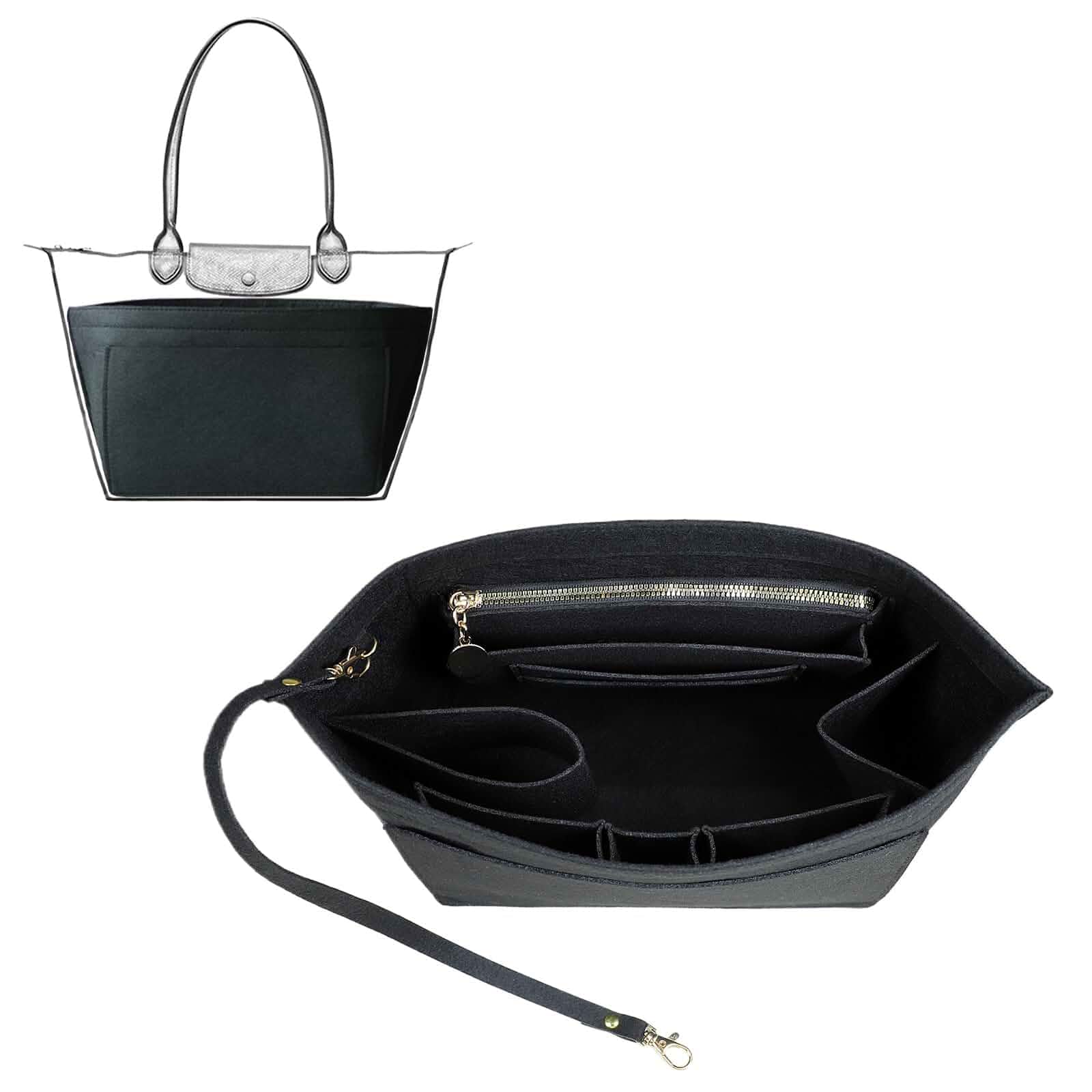 Organizer For Long Champ Purse Bag Insert For Longchamp Le Pliage organizer Insert Small 030black-S High quality felt