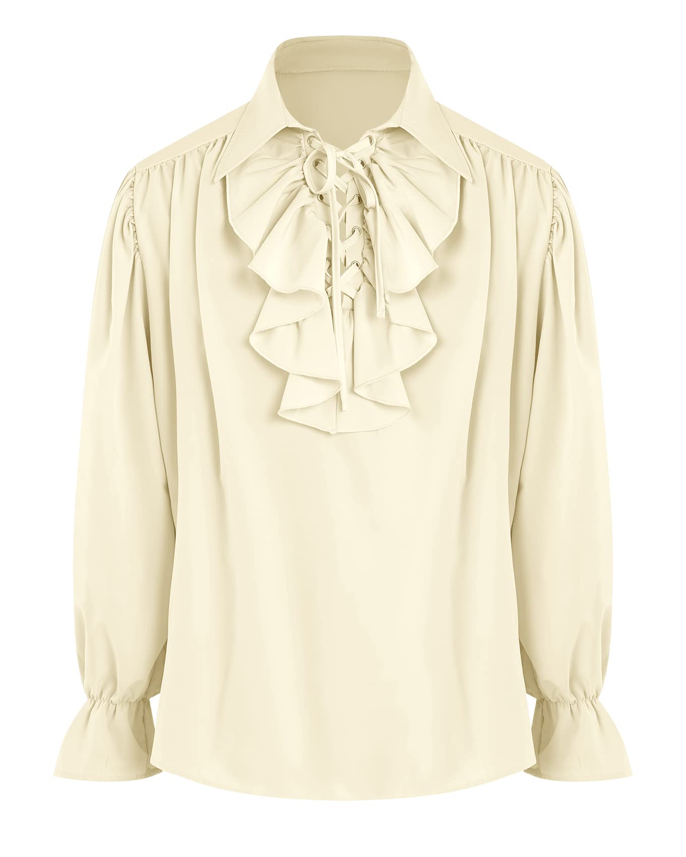 Bbalizko Mens Pirate Shirt Vampire Renaissance Victorian Steampunk Gothic Ruffled Medieval Halloween Costume Clothing - beige - XXL
