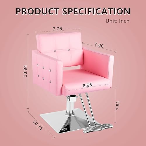 Miniatura 3 de Dangvivi Silla de salón rosa para estilista, silla de peluquería Chari para peluquería, silla de estilista con bomba hidráulica resistente, giro de