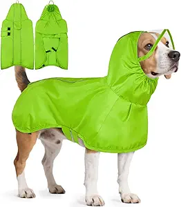 Kuoser Dog Raincoat, Waterproof Dog Jacket with Hood, Reflective Pet Rain Coat for Small Medium Large Dogs, Adjustable Lightweight Puppy Rain Gear for Outdoor Protection & Night Walks