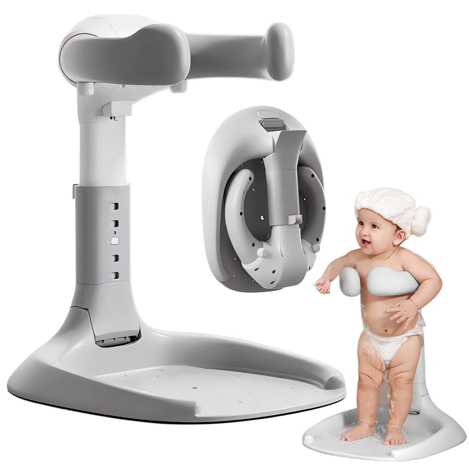 Support de Douche Bébé Debout- Support pour Bébé Douche,Support Anti Pincement, Petits Réglable avec Base Antidérapante et Poignée de Sécurité pour Enfants de 6 à 36 Mois