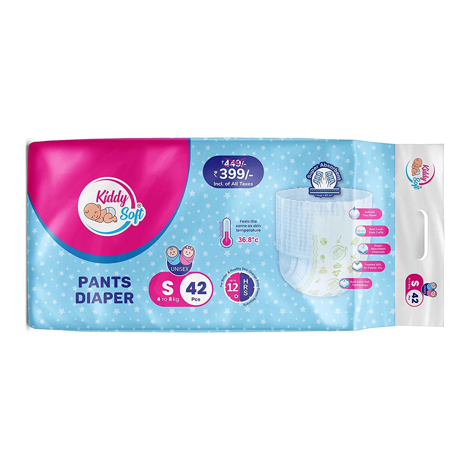 Kiddy Soft Kiddysoft Baby Diaper Pants|Small Size Baby Diapers (4-8 Kg)|42 Count|Anti-Lock Gel Technology|Upto 12 Hours Absoprtion (B0B88939NH) Amazon Price History, Amazon Price Tracker
