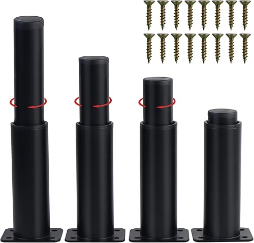Patas de metal ajustables para muebles, reemplazo duradero de patas de sofá, altura ajustable de 5.1 a 9.4 pulgadas para muebles, juego de 4, patas
