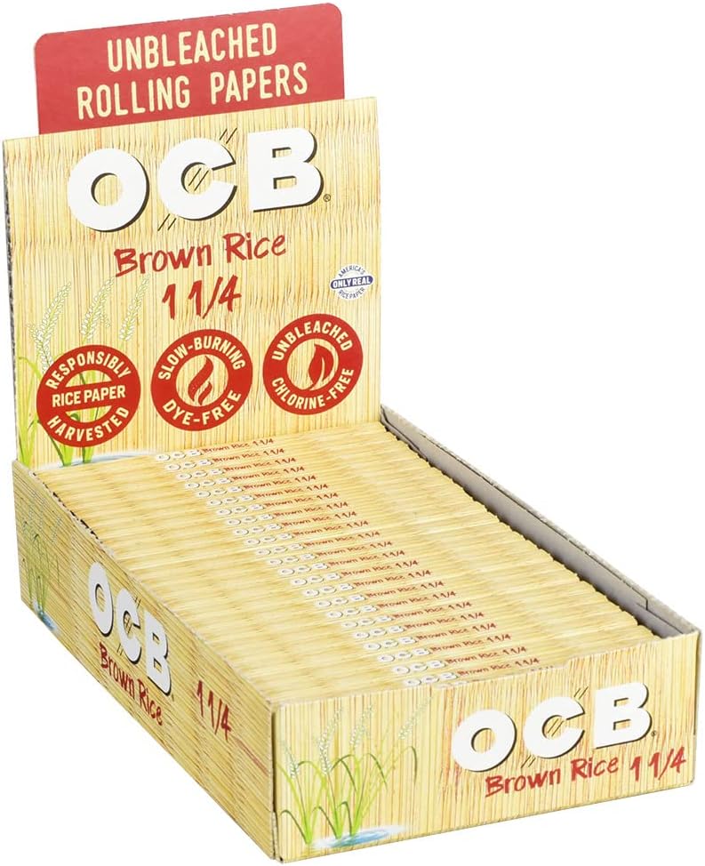 OCB - Brown Rice 1 1/4" (78mm) Rolling Papers Display Case - 24 Booklets with 50 Leaves per Booklet