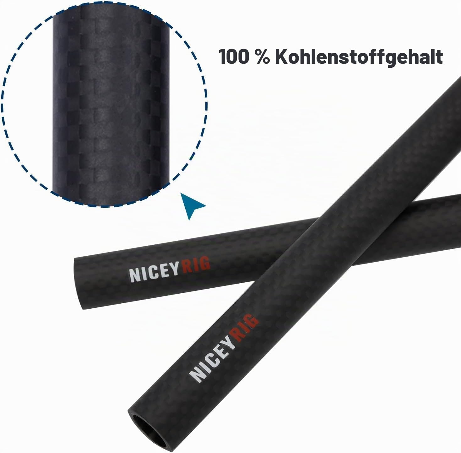15mm Carbon Fiber Rods,NICEYRIG 15 mm Kohlefaser-Stangen, 40 cm, 15 mm Stangenschienen-Stützsystem, DSLR-Schulter-Rig, Kamerastabilisatorkäfig, Matte Box, Grundplatte