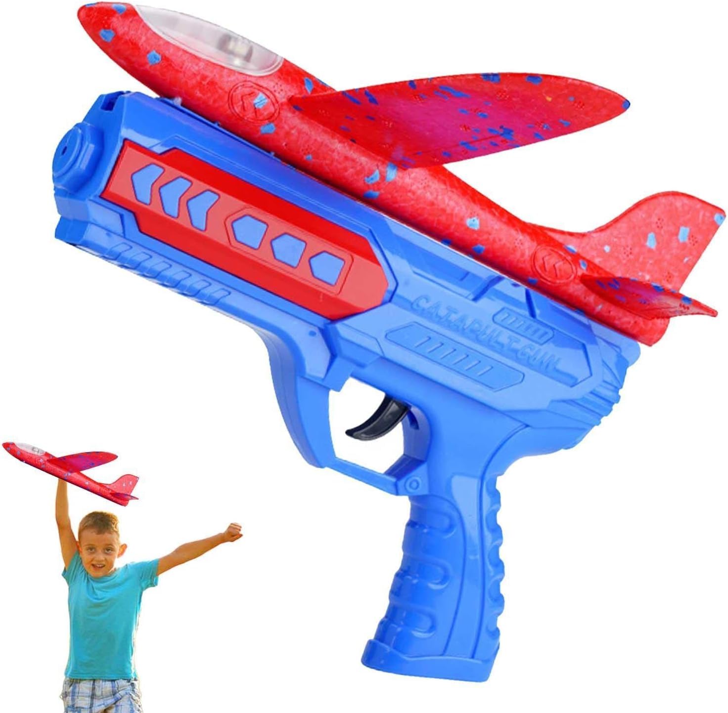 B&K Airplane Toy Launcher - Modes Light Foam Glider | Mode Glider Plane, Flying Toy For Kids Gifts Old Boy Outdoor Toys Favors Foam Airplane (BLUE)