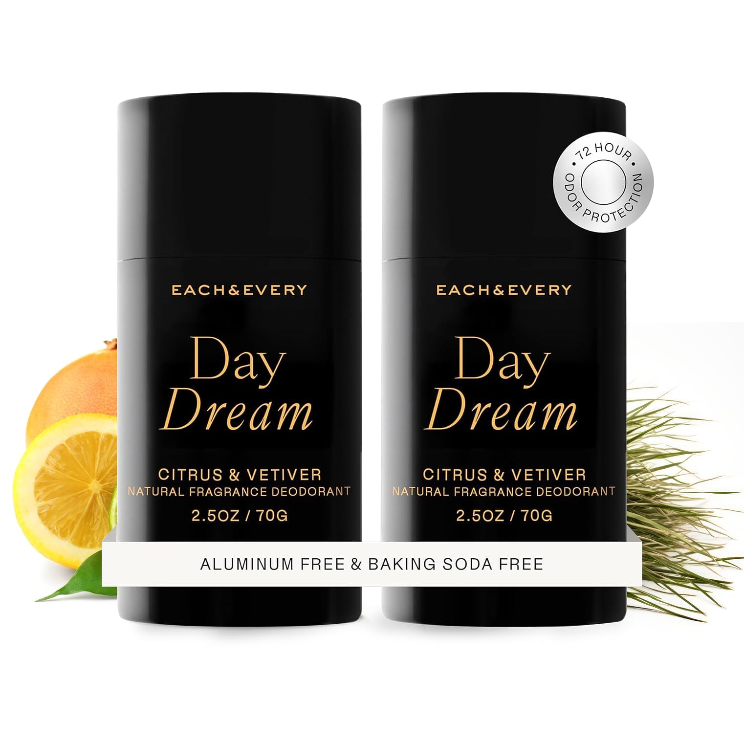 Each & Every All Natural Deodorant for Men & Women - Aluminum- Free, Sensitive Skin, Plant-Based, Baking Soda-Free, Long Lasting 24 Hr Odor Control - Citrus & Vetiver Travel Size Multipack, 2.5oz
