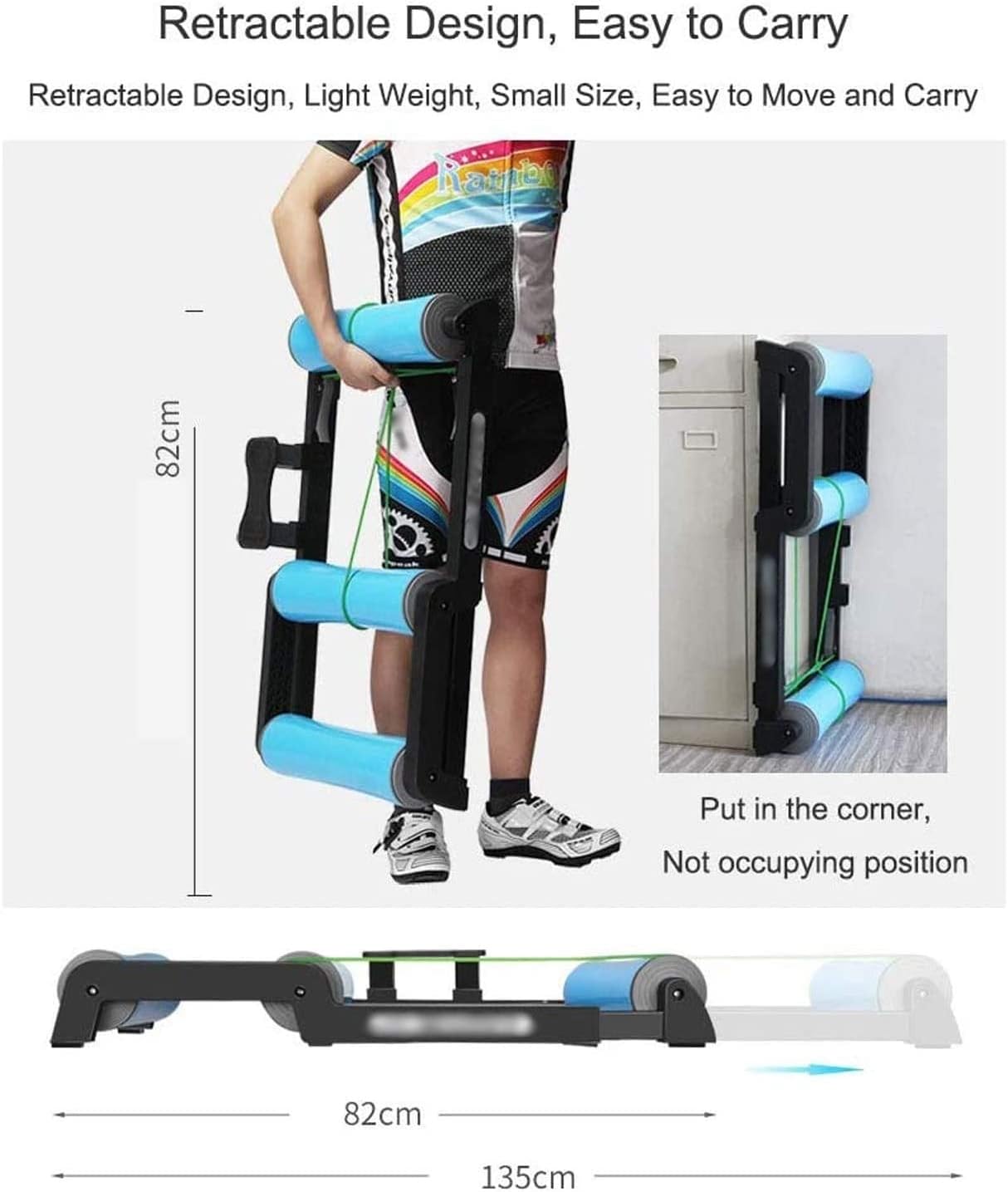 Bike Trainer Stand Bike Rollers Adjustable Bike Trainer Stand Foldable Indoor Cycling Bicycle Roller for Road Bike Exercise (Blue)