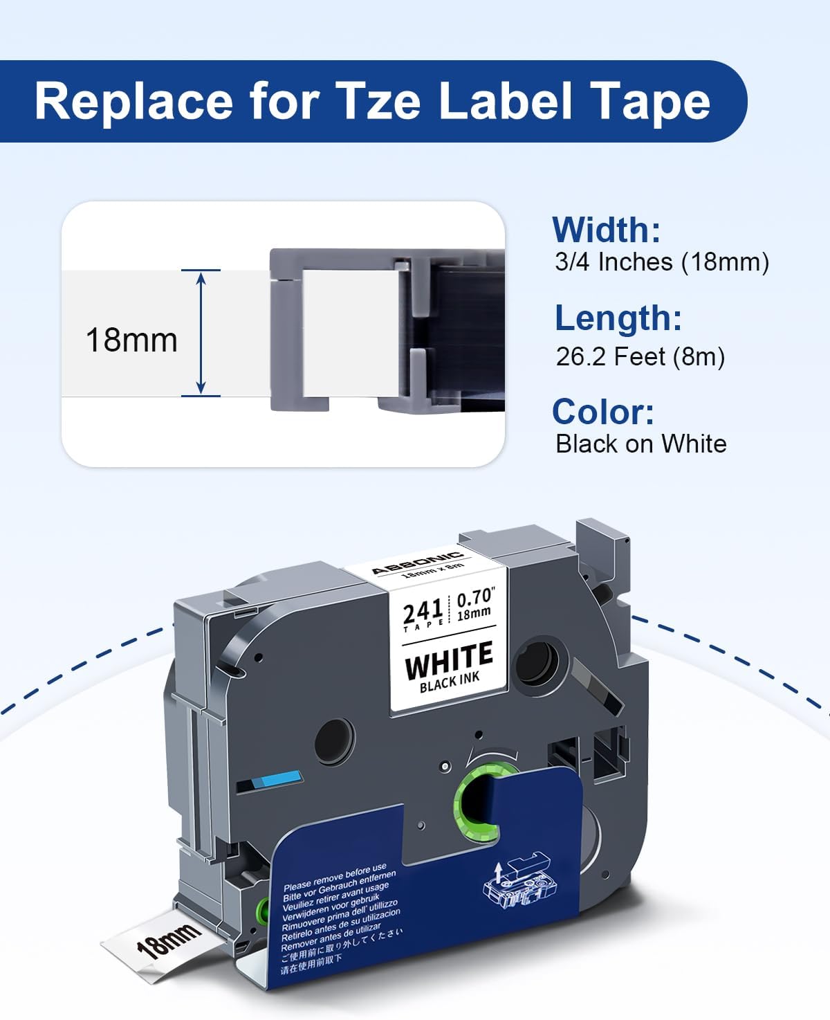 10 Pack TZ-241 18mm 0.7 Laminated White Tape Compatible for Brother P-Touch TZe-241 Tze241 3/4" Refill for Ptouch Label Maker PTD400 PTD410 PT-D610BT PTD460BT PTP710BT