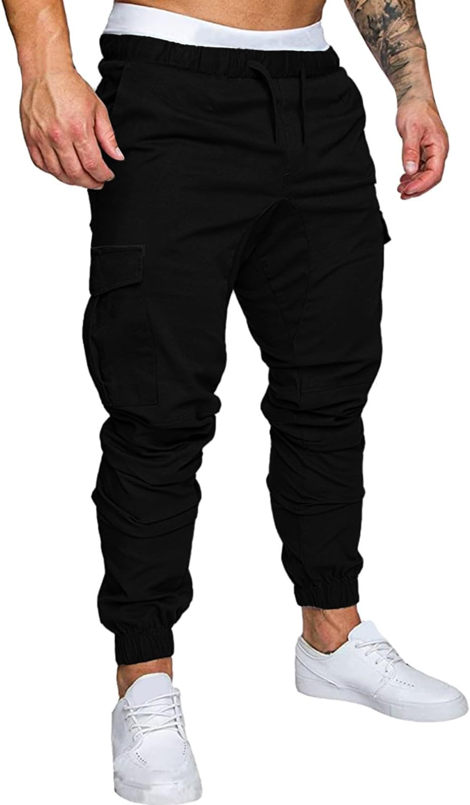 Mens Work Trousers Cuffed Leg, Mens Multi Pockets Work Trousers, Casual Regular Fit Cargo Sweatpants Comfy Drawstring Pants Daily Cuffed Sweatpants Blocked Color Sports Bottoms with Pockets