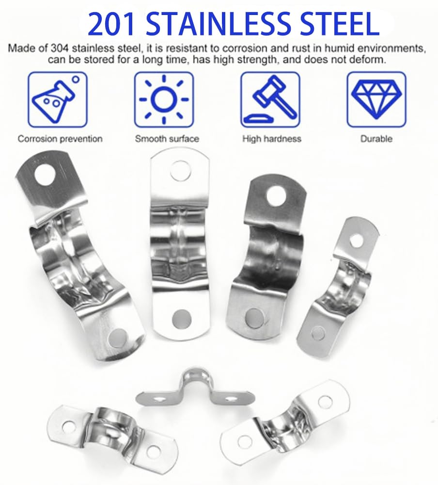 MACHSWON 150mm(5.9") Rigid Pipe Strap 2 Holes U Bracket Cable Clamp, 201 Stainless Steel Tension Tube Clip Conduit Clamp Hanger 4pcs - Image 3