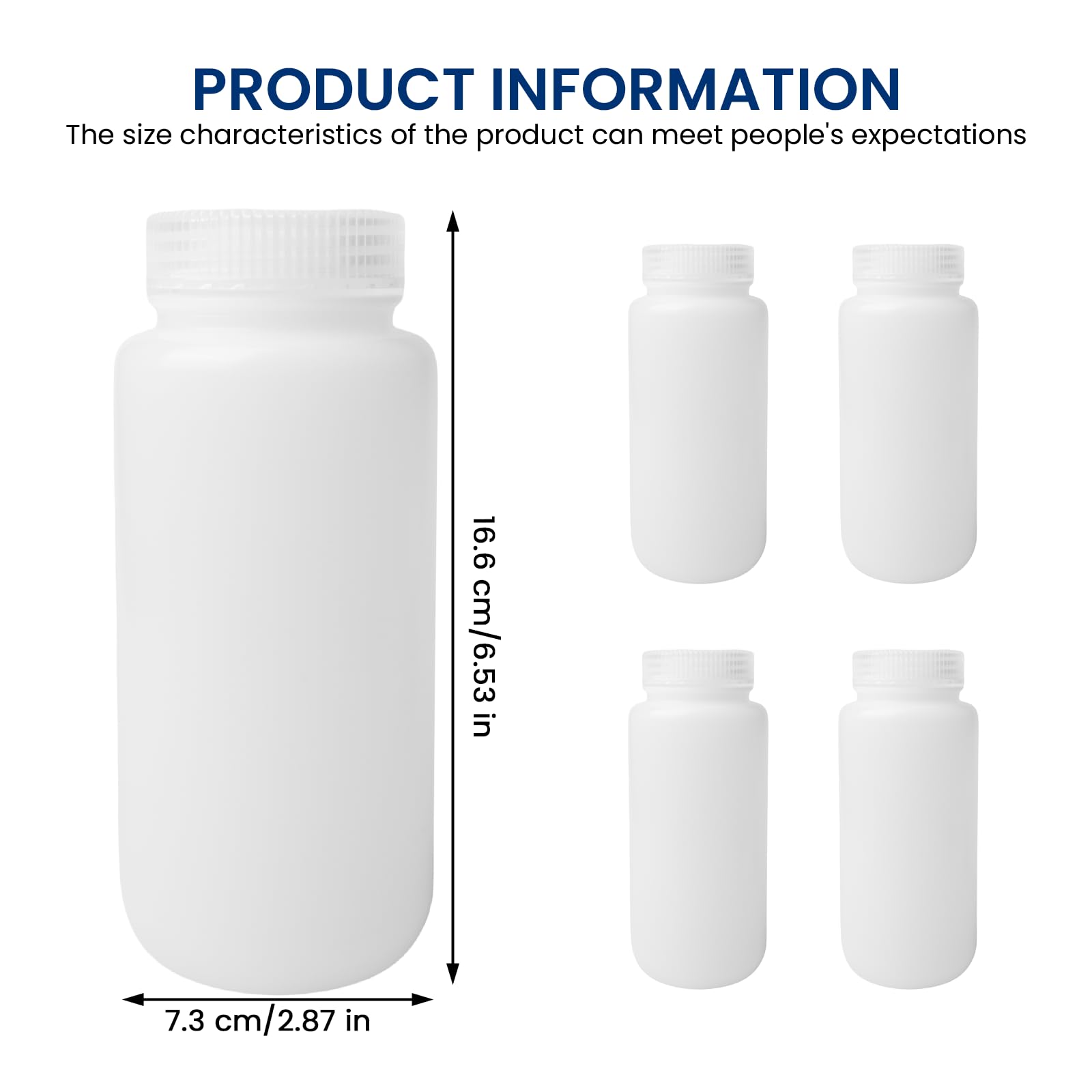 4 flaconi di plastica con apertura ampia: flacone cilindrico di reagente chimico da 500 ml, trasparente, sigillato, a prova di perdite, in HDPE, contenitore liquido, per laboratorio