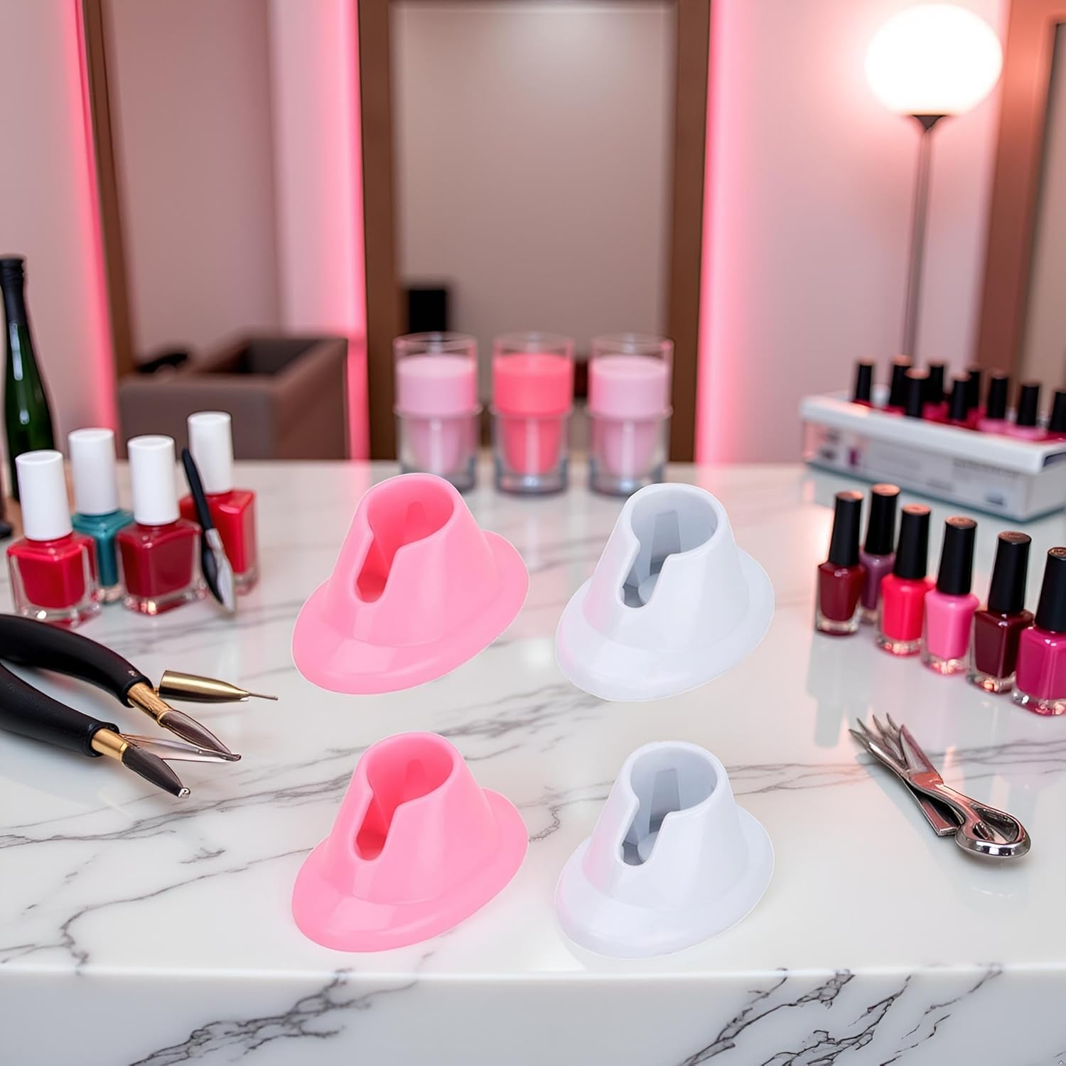 Nagellack-Flaschenhalter aus weichem Gummi, auslaufsicher, Nagelkunst-Organizer, Maniküre-Werkzeuge für Salon-Design, Politur, Fuß-, Hand- und Nagelpflege, 4 Stück