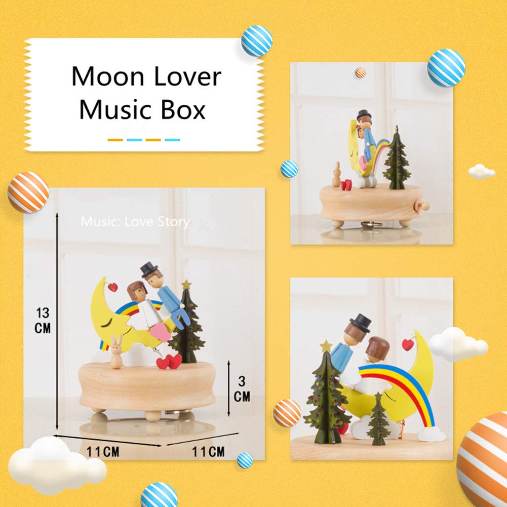 Escenarios Innovadores Caja de Música de Madera, Primo Creativo Manivela de Madera Artesanías Caja de Música - Amante Luna - Mejor Regalo y Decoraciones Idea para Cumpleaños, Navidad