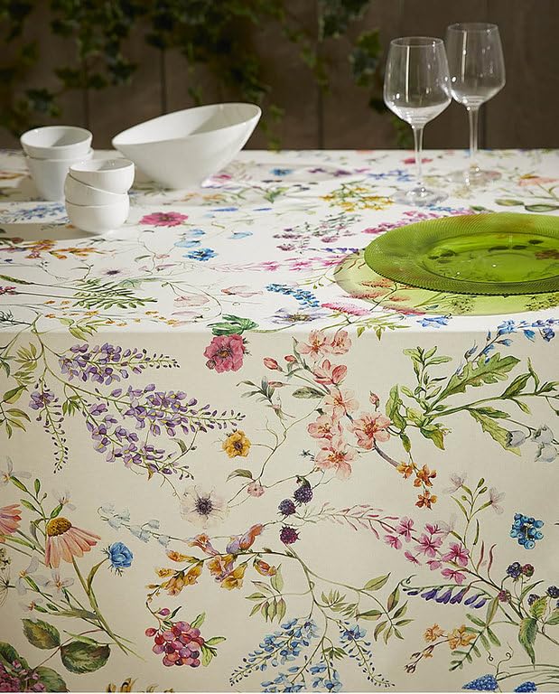 Mantel Antimanchas Floral, 150 cm, Algodón Resinado, Impermeable con Teflon, Fabricado en España (150x350cm)