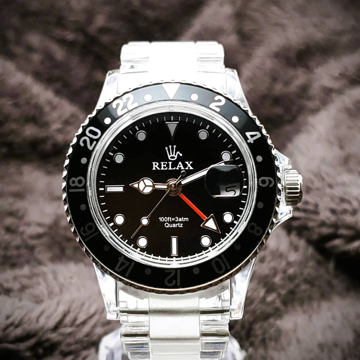 Amazon.co.jp: リラックス 王冠ロゴ GMT11 腕時計 GMT 黒/黒 24H