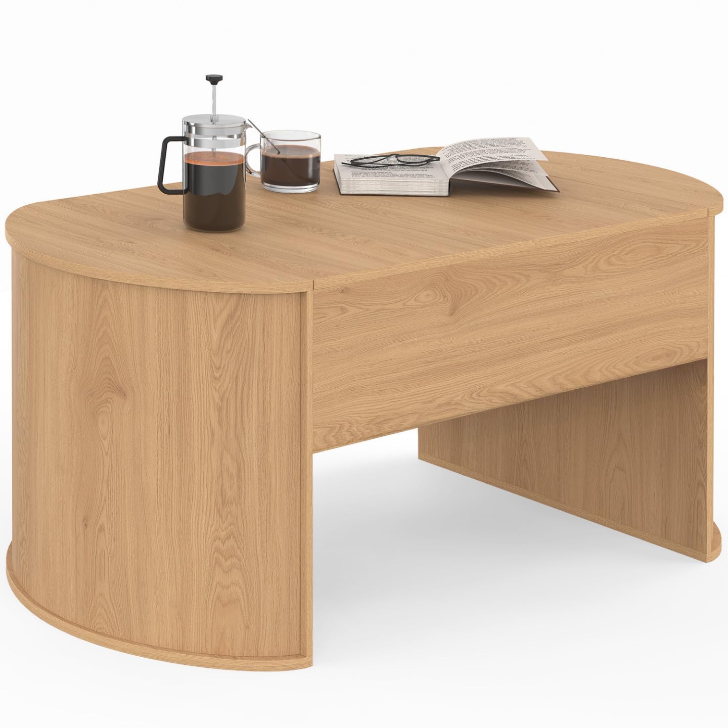 IDMarket - Mesa baja elevable DIVIA Oval Madera | 100 cm, diseño redondeado, color madera de haya