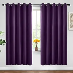 Yakamok Blackout Curtains Room Darkening Thermal Insulated Window Panels,Solid Grommet Top Drapes for Bedroom/Living Room(62Wx72L, Purple, 2 Panels)