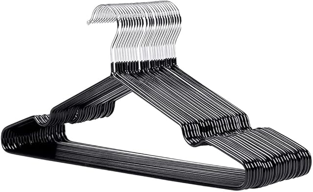 ACCURATE 25x Premium Rubber Coated Metal Hangers - Heavy Duty - Space Saving Organiser Clothes Hangers For Wardrobes Coat Rack Rails Thin and Non-Slip Chrome and Black (1)