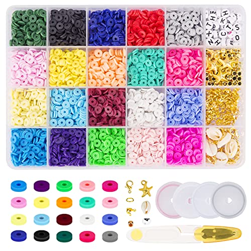 Cuentas planas redondas de arcilla de polímero, 4000 unidades de 6 mm, 20 colores, kit de manualidades para hacer manualidades, pulseras, collares, pendientes Cover