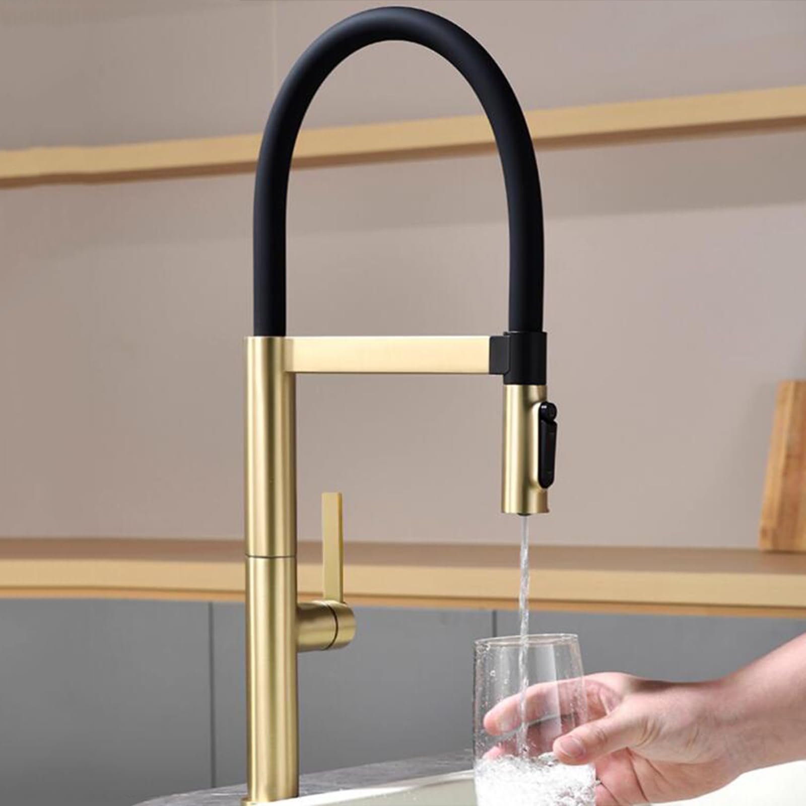 ZYCHSJXA 3 Way Kitchen Taps Brass 2 Handles Sink Tap-Brushed Gold