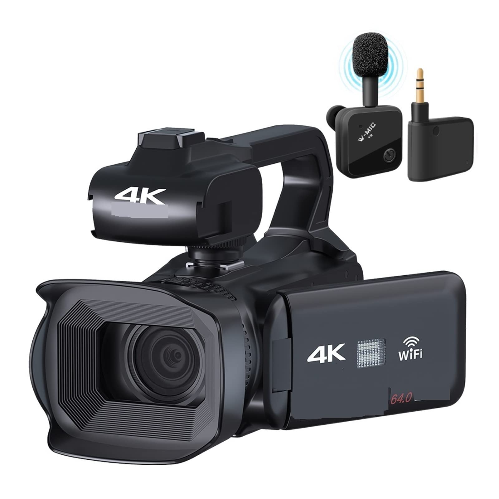 Caméra vidéo Caméscope Caméra vidéo Professionnelle 4K Caméscope 64MP 4quot;Écran Tactile Full UHD Vlog Streaming Camera Digital Recorder Webcam(32G SD Card,with Microphone)