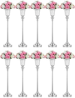 10 Pezzi 67.8cm Altezza Centrotavola per Matrimonio Metallo Vaso, Tromba in Metallo Vaso, Piombo per la Cerimonia Nuziale Centrotavola per Anniversario Festa Corridoio Decorazione Domestica, Argento