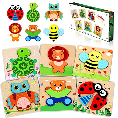 Lenbest 6 Pezzi Puzzle Legno - Giochi Montessori Educativi per Bambini 1-3 Anni - Set...