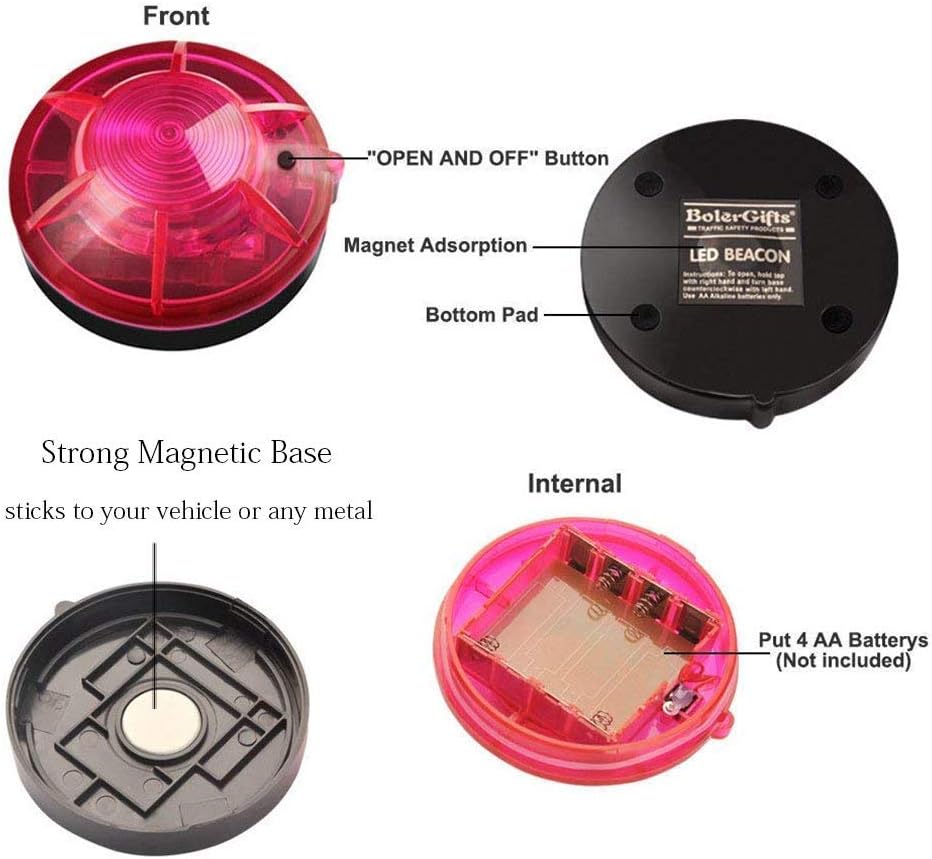 Roadside Flashing Flare Safety Warning Lights Emergency LED Strobe Lights, Magnetic Base Vehicles and Vessels (Red)
