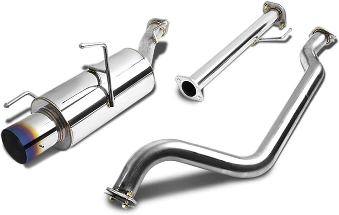 Auto Dynasty 4 Inches Burnt Muffler Tip Catback Exhaust System Compatible with 02-06 Nissan Sentra SE-R Spec V Sedan 4-Door, Stainless Steel