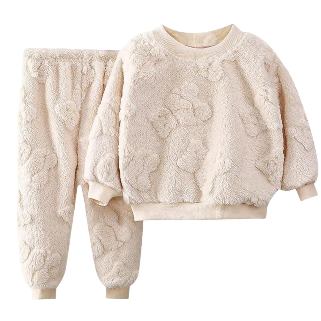 子供 パジャマ 冬 女の子 男の子 ベビー パジャマ ベビー パジャマ 腹巻き付き 上下セット 子供 キッズ ベビー服 長袖 子供服 フリース 防寒 ナイトウェア 厚手 暖かい もこもこ 寝巻き 部屋着 90CM ベージュ