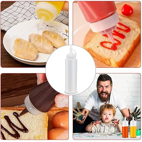 Miniatura 5 de Abnaok Botellas exprimibles para condimentos, paquete de 2 botellas de plástico de grado alimenticio de 8 onzas con tapas giratorias para salsas,