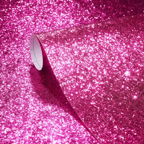 Stickyart Papier Peint Salon Rose 40 x 700cm Autocollant Meuble avec Paillettes Magenta Papier Deco Adhesif Meuble pour la Décoration d'Enfant Chambre et...