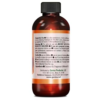 Germa Essential Coconut Oil Conditioning Hair & Skin Moisturizer Soothing Body Oil for Dry Elbows & Knees Aceite de Coco 4 fl oz