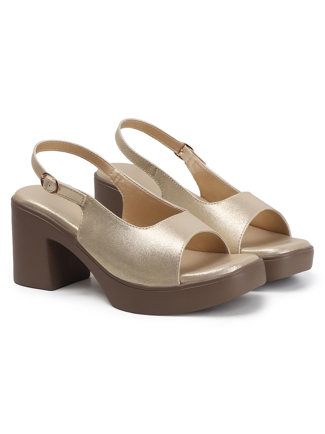 tryme Women's Solid Back Buckle Strap Chunky Block Heel Sandals-picture-4