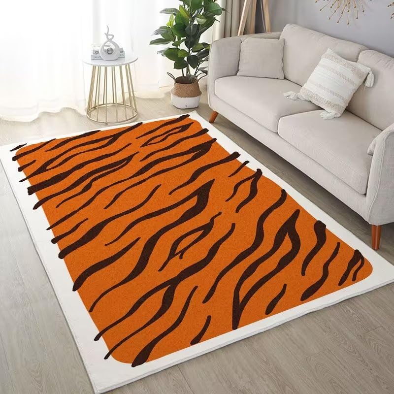 Tapis salon orange noir ondulé antidérapant et lavable pour décoration de couloir