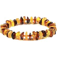 Justinstones Natural Amber Honey Wax Energy Beads Bracelet Crystal Healing Irregular Freeform Baltic Amber Stretchable Bracelet for Adults Women/Men