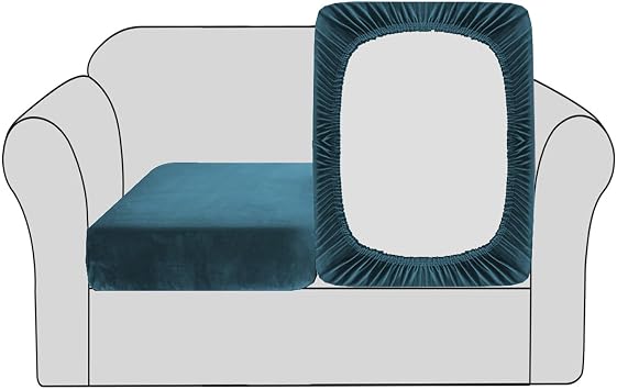 BellaHills Velvet Stretch Sofa Seat Cushion Covers - Modular Cushion Covers Furniture Protector - Elastic Bottom (2 Pieces, Deep Teal)
