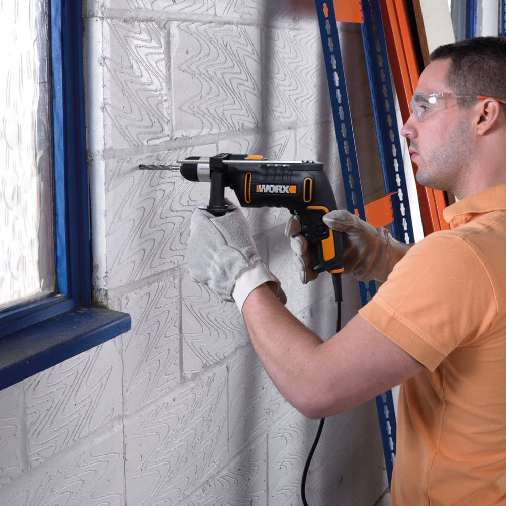 WORX - Wiertarka udarowa 600W - WX317.2 - ◕13 mm (uchwyt wiertarski bezkluczykowy, zmienna prędkość, akcesoria: wiertła, ogranicznik głębokości, obudowa)