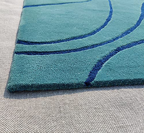 Image of Ocean Wave Modern Carpet for Living Room Bedroom and Hall Size (6 x 8) Feet Color Teal