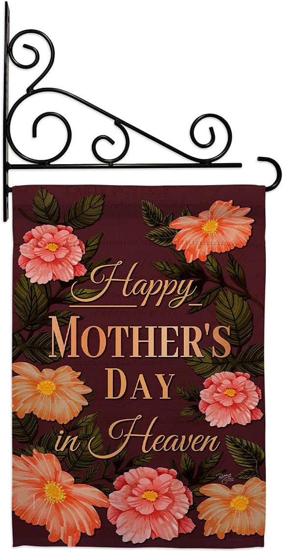 Miss Mother In Heaven Garden Flag Set Wall Holder Family Day Mom Mama Grandma Love Flowers Parent Sibling Relatives Grandparent Small Decorative Gift Yard House Banner Made USA 13 X 18.5