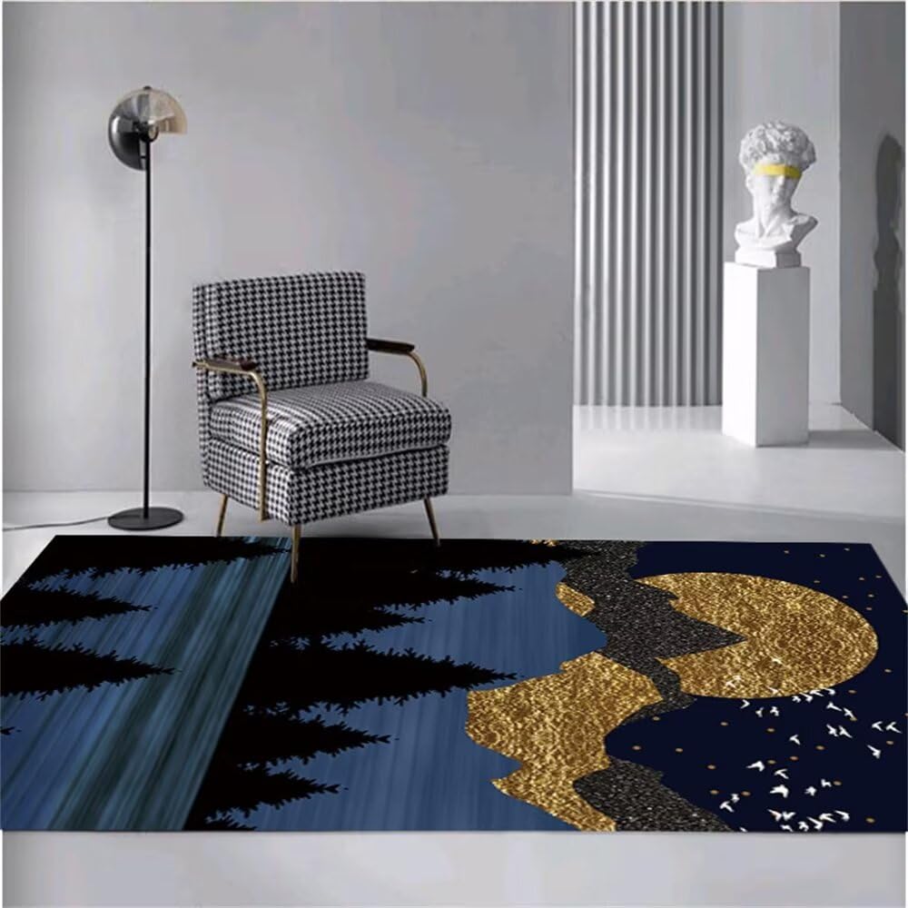 Beau tapis motif animal forêt noire pour chambre garçon bleu 80x120