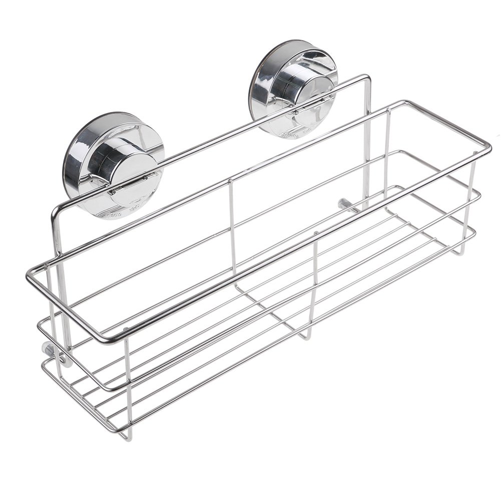 Strong Suction Shower Caddy Organiser Basket Bathroom Shelf Storage Wall Mounted SUS304 Stainless Steel Kitchen Rack No Drilling, Sliver ‎11.8 x 3.2 x 3.2"
