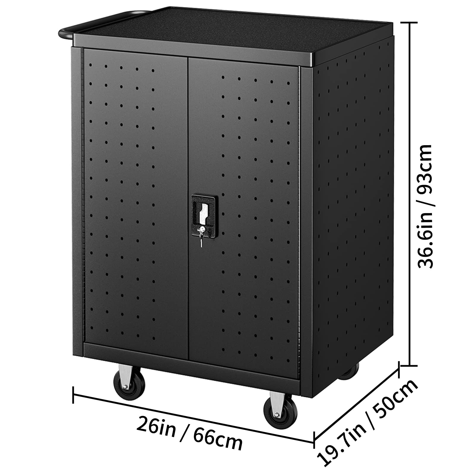 VEVOR Mobile Charging Cart, 32 Device, Two-Layer Charging Cabinet for Laptop Computers, Chromebook, iPad, Tablets, Up to 13-inch Screen Size, Storage Cart with Power Strip, USB Port, and Locking Door