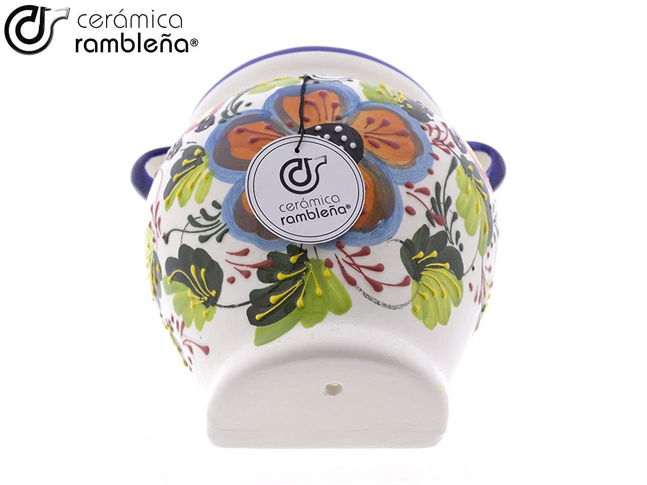 CERÁMICA RAMBLEÑA | Vaso da Fiori per Parete | Vaso Ceramica 100% Decorato a Mano | Vaso Esterni con Foro per Appendere e Drenaggio - Modello 02 | Fatto in Spagna 18x16x14 cm
