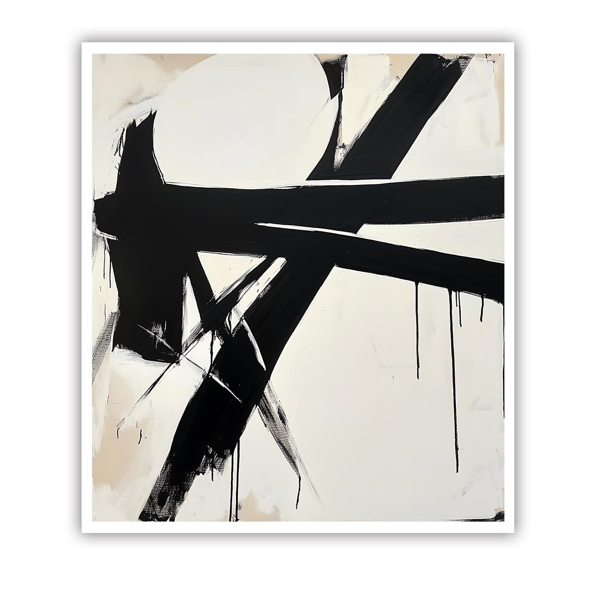 OSHIONARTE Large Neutral Abstract Poster for Living Room Black and Beige Modern Minimalist Canvas Paintings Prints for Walls Office Decor 60x80cm Frameless